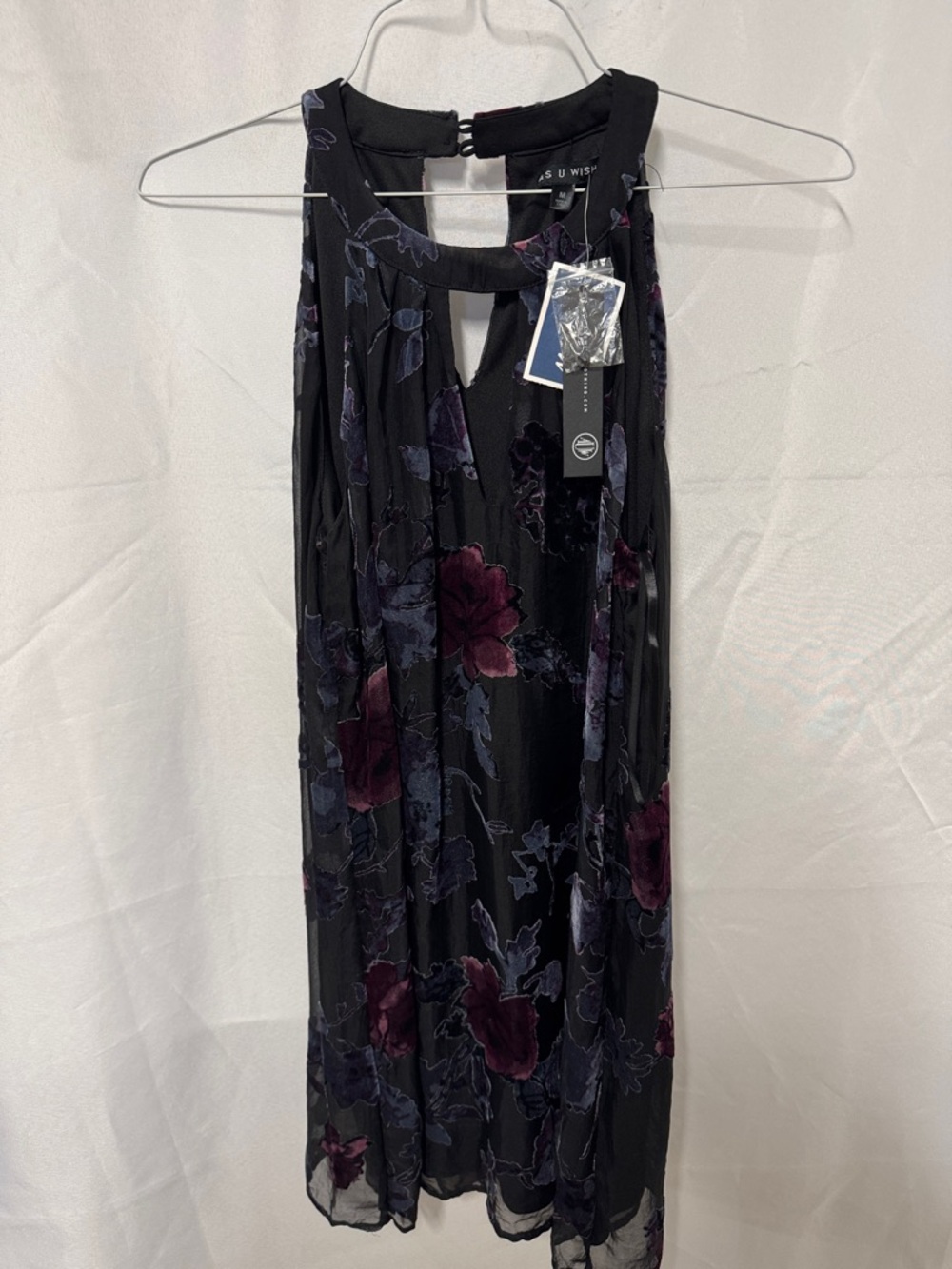 As U Wish Black Dress with Plum and Deep Violet Floral Burnout